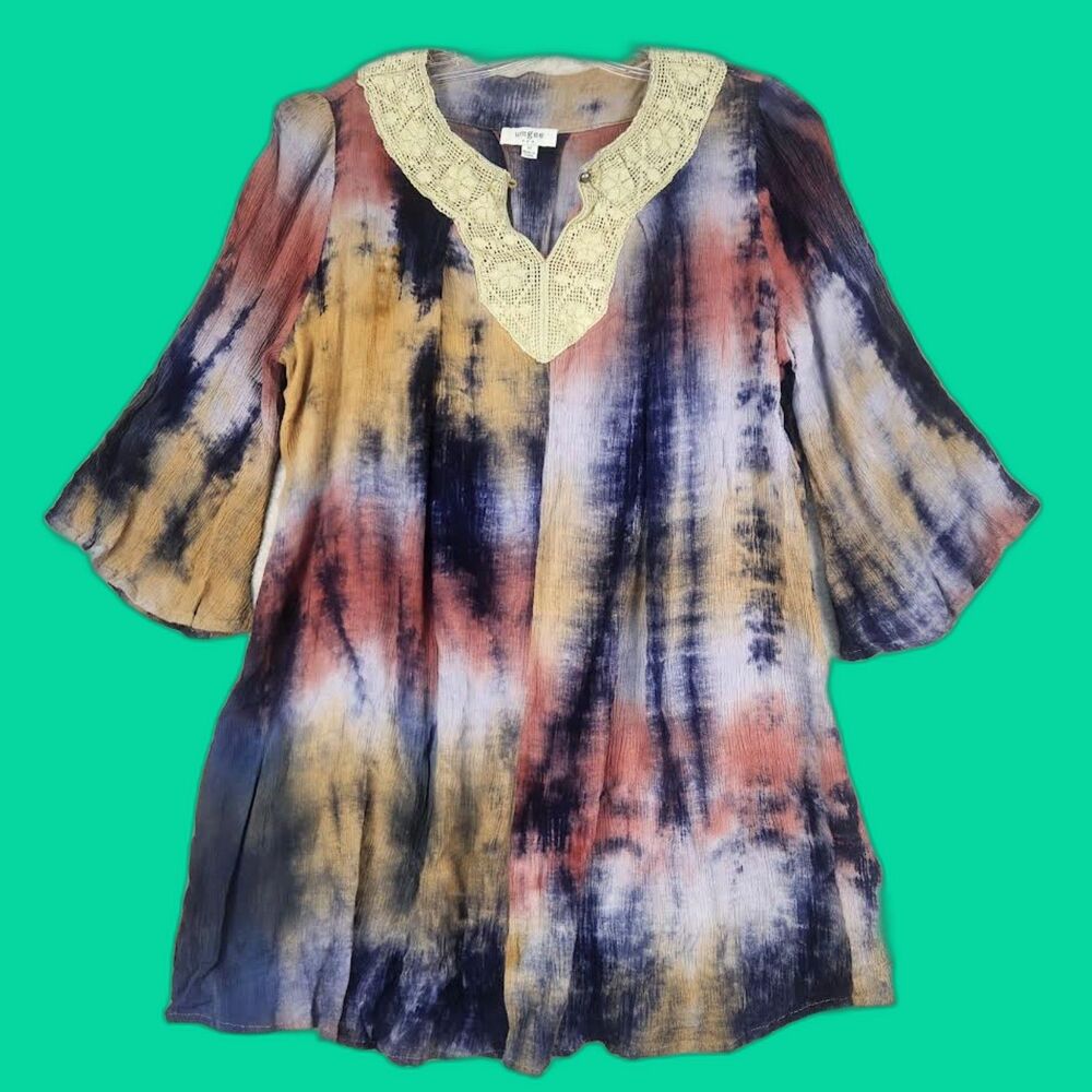 Umgee Women's Boho Tie-Dyed Look Blouse Size Medium Hippie Cottage